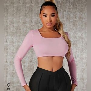 Shein open back pink criss cross long sleeve